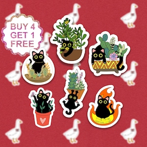Stickers mèmes chat cactus chat noir Stickers chat personne cadeaux Sticker pour ordinateur portable lot d'autocollants esthétiques lot d'autocollants bouteille d'eau
