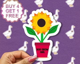 You Grow Girl 鉢植えステッカー、鉢植え多肉植物植え付けステッカー、植物ステッカー、植物ラップトップステッカー、植物ステッカー
