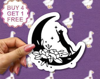Sticker kat maan, sticker kat moeder, stickers grappige kat moeder, stickers kattenliefhebber, stickers beker, sticker waterfles, sticker waterfles, sticker waterfles