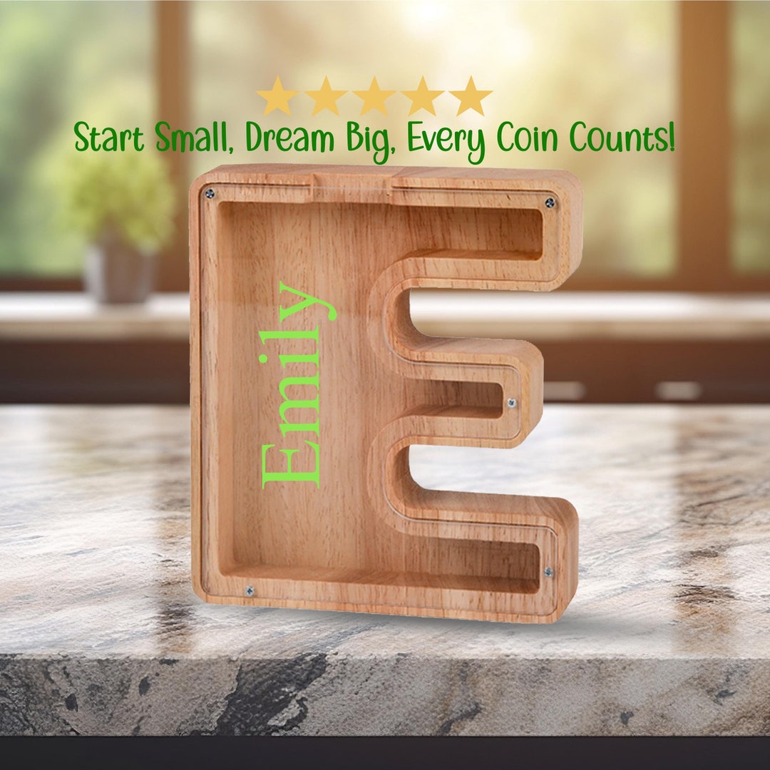 Personal Kids Names Wooden Piggy Bank Letter Name Letter Bank Etsy