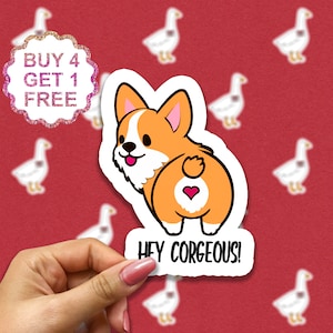 Sticker Hey Corgeous, Stickers citation, Stickers chiens rigolos, Cadeau pour les amateurs de corgi, Stickers pour ordinateur portable An 2000, Pack d'autocollants esthétiques