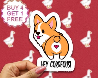 Hey Corgeous Sticker, Quote Stickers, Funny Dogs Stickers, Corgi Lovers Gift, Y2K Laptop Stickers, Aesthetic Sticker Pack