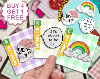 Skeleton Mental Health Enamel Pin Gift Set Inspired Quote Gifts Funny Enamel Pin Cute Pins For Backpacks Funny Lapel Pin Enamel Pin Set