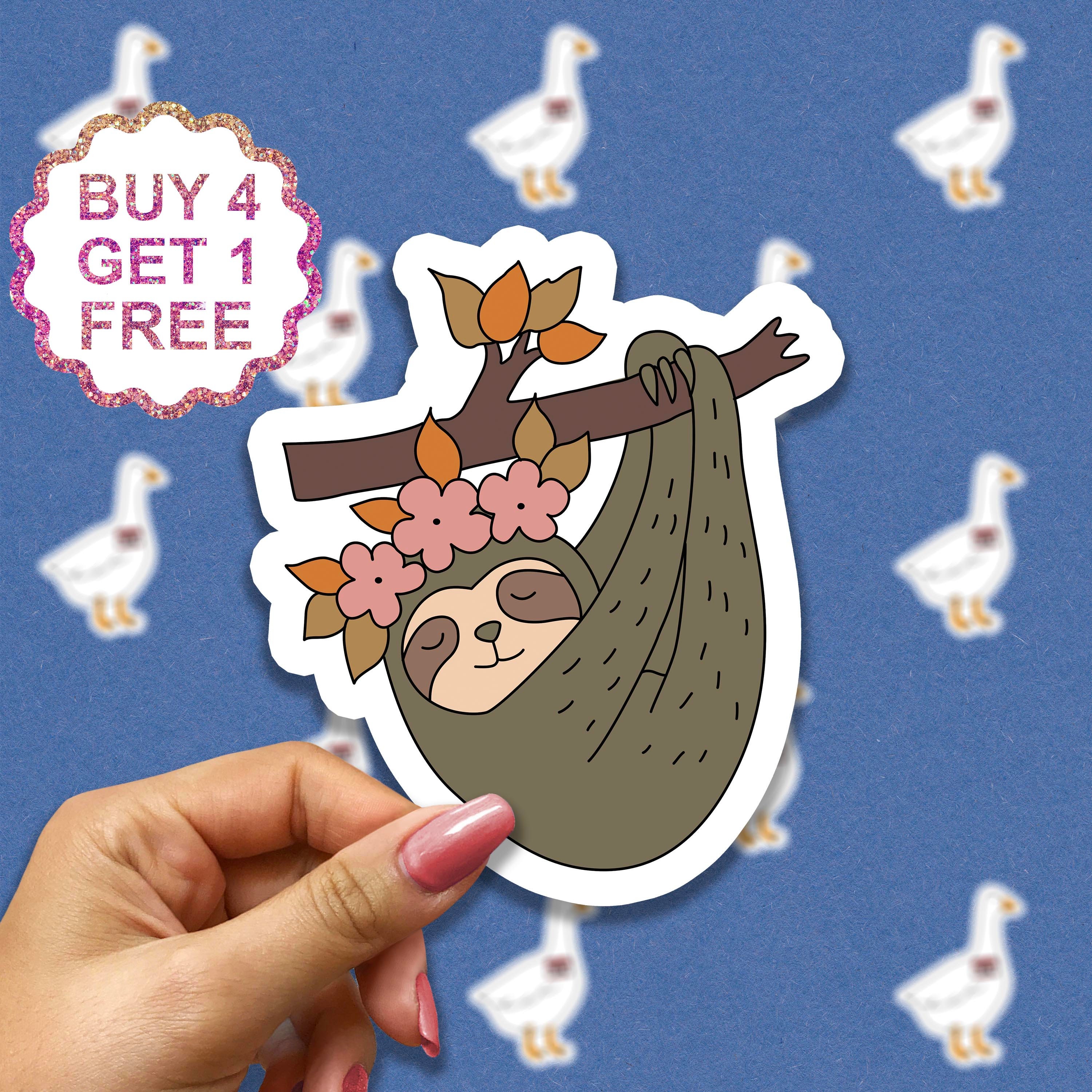 Sloth Animal Meme Sticker Flower Sticker Wild Animals Sticker Sloth Lovers Gifts Laptop Sticker Bundle Aesthetic Sticker Pack