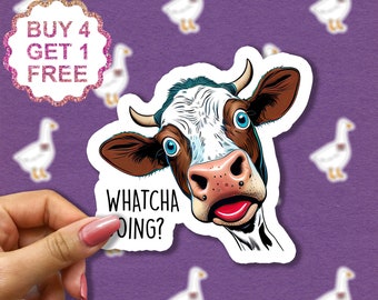 Whatcha Doing Sticker, Quote Stickers, Cute Cow Sticker, Highland Cow Gifts, Sticker Laptop Bundle, Aesthetic Sticker Set