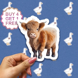 Bebé Highland Vaca Linda pegatina Animal Cool Pegatinas Highland Vaca Regalos Pegatina Paquete de computadora portátil Paquete de pegatinas estéticas Paquete de pegatinas de botella de agua