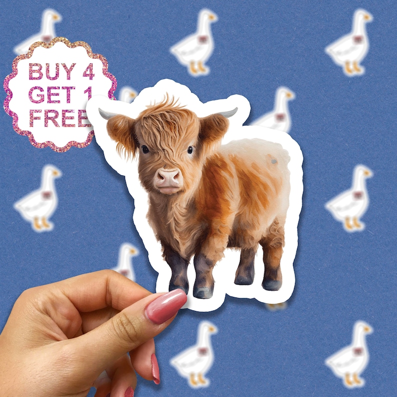 Baby Highland Cow Cute Sticker Animal Cool Stickers Highland Cow Gifts Sticker Laptop Bundle Aesthetic Sticker Set Waterbottle Sticker Pack image 1