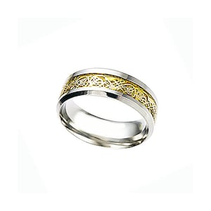 Gold color dragon drawing stainless steel ring