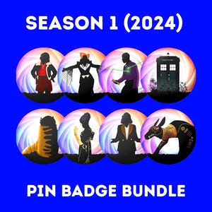 Kolekcja przypinek Doctor Who – Sezon 1 (2024), prezent dla fanów Dr Who | Przypinka Whovian 38 mm | Ruby Sunday, Maestro, TARDIS, kolekcja Sutekh
