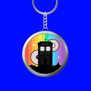 Doctor Who Keyring – Pride TARDIS, Dr Who Fan Gift | Whovian Keychain | LGBTQ+ Police Blue Box Collectible