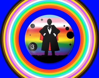 3代目ドクター・プライドピン｜ドクター・フーにインスパイアされたジョン・パートウィーのLGBTQ+ボタン｜レインボー・フーヴィアンギフト｜クィアSFコレクターバッジ