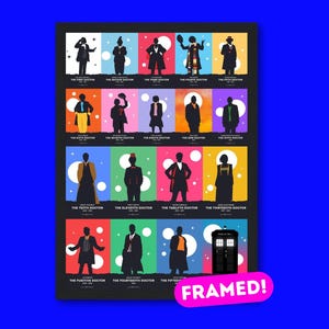 Doctor Who Inramat konsttryck – Varje doktor, A5 A4 A3 A2 Väggkonst, Whovian presentaffisch Dr Who | Klassisk & Modern | Födelsedag, Jul