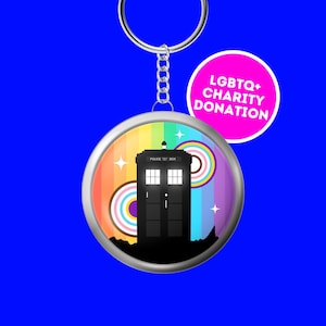 Doctor Who Keyring – Pride TARDIS, Dr Who Fan Gift | Whovian Keychain Bag Tag Charm | LGBTQ+ Rainbow Trans Police Blue Box Collectible