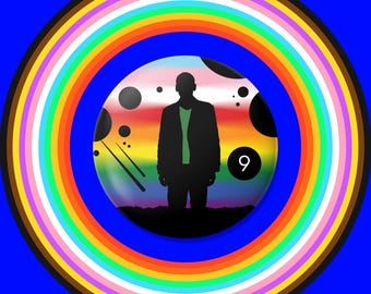 9代目ドクター・プライドピン｜ドクター・フーにインスパイアされたクリストファー・エクルストンのLGBTQ+ボタン｜レインボー・フーヴィアンギフト｜クィアSFコレクターバッジ