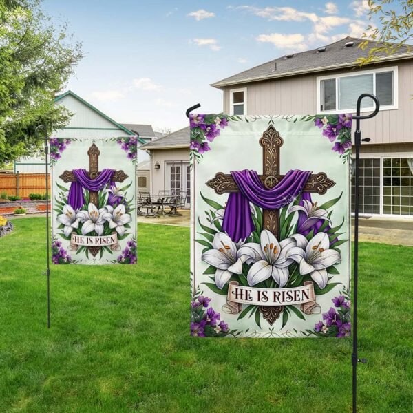 Discover Easter Day Christian Garden Flag, He is Risen Easter Cross Religious Double Sided Flag