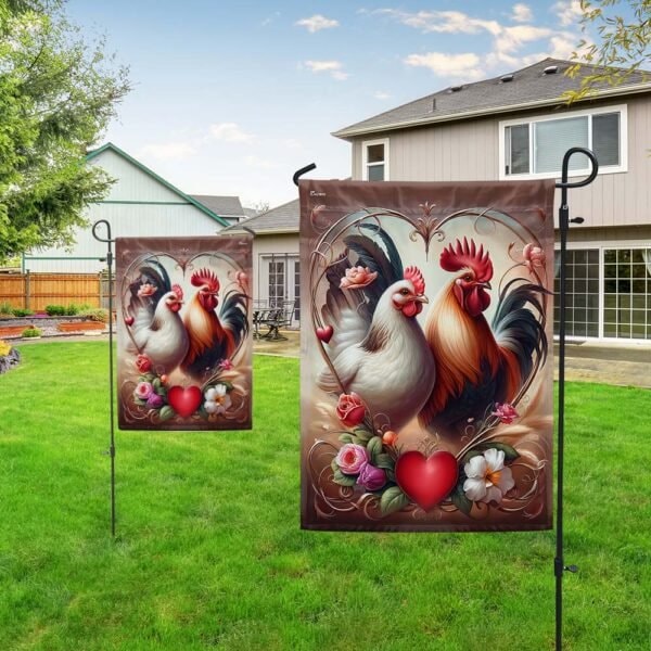 Discover Valentines Day Garden Flag, Valentine Couple Chicken Rooster Hen Flag