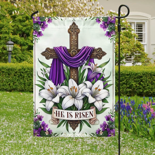 Discover Easter Day Christian Garden Flag, He is Risen Easter Cross Religious Double Sided Flag
