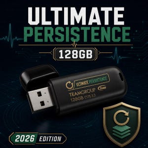 Könnte beinhalten: Ein schwarzer TeamGroup C175 3.2 USB-Stick mit 128 GB Kapazität. Das Gerät trägt die Aufschrift "ULTIMATE PERSISTENCE" und "128GB" auf der Oberfläche. Eine abnehmbare schwarze Kappe liegt neben dem freiliegenden USB-Metallanschluss.