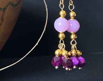 Beaded Bohemian Earrings Pink & Purple Gemstone, kunzite, Purple, Lilac, Crystal, Ethnic, Chandelier, Boho