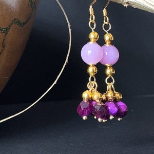 Beaded Bohemian Earrings Pink & Purple Gemstone, kunzite, Purple, Lilac, Crystal, Ethnic, Chandelier, Boho image 1