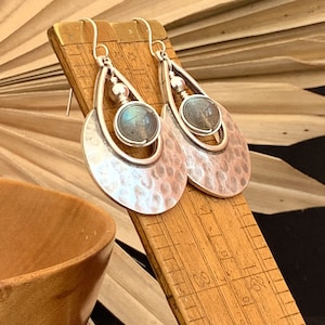 Labradorite Earrings, Elegant, Statement, Sterling Silver Hooks, Large, Long, Stylish, Bright