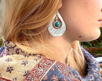 Turquoise Teardrop Earrings: Sterling Silver Hooks, Wire Wrapped Gemstone