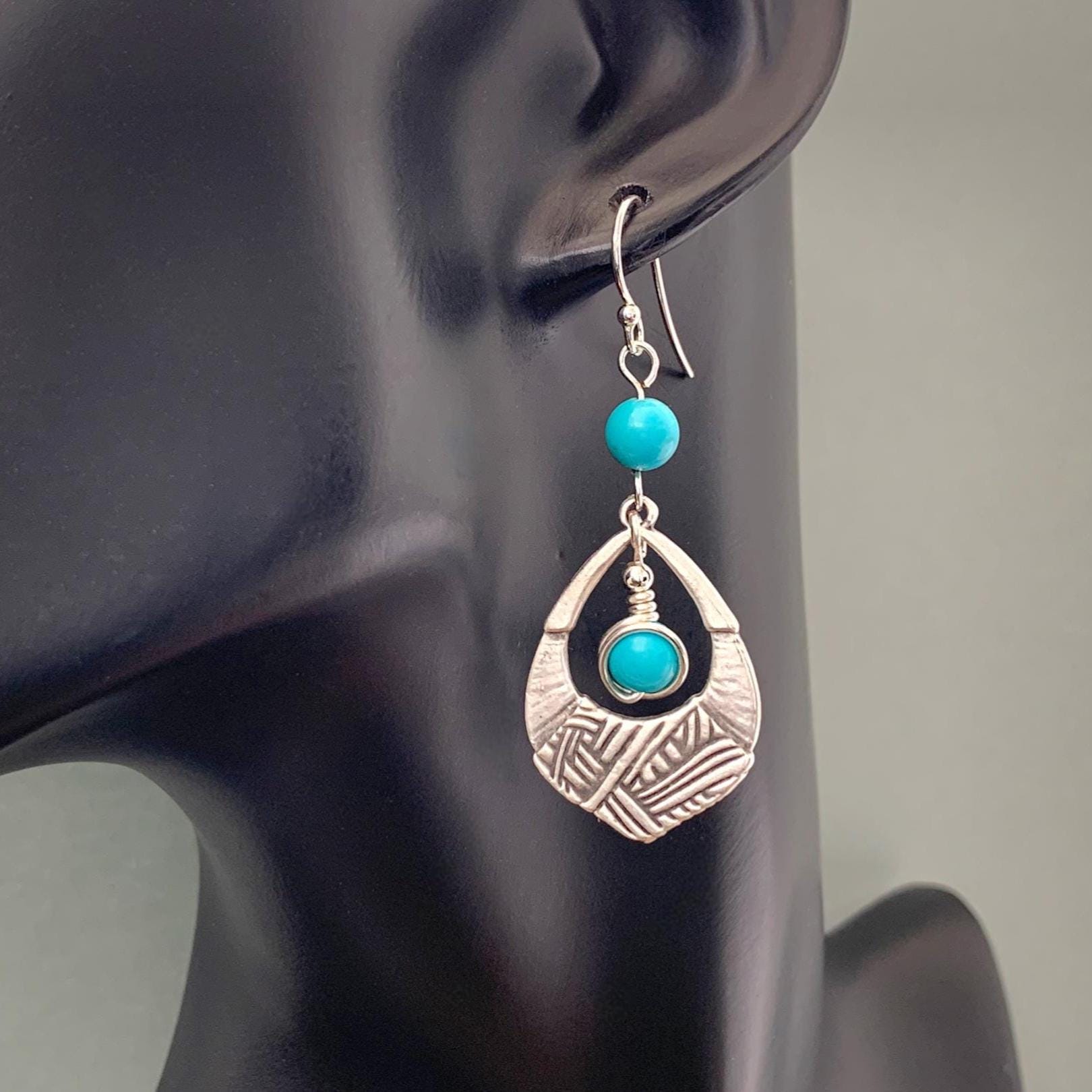 Orecchini Retrò Boho Acqua Turchese Argento 925 Placcato - Foto 7