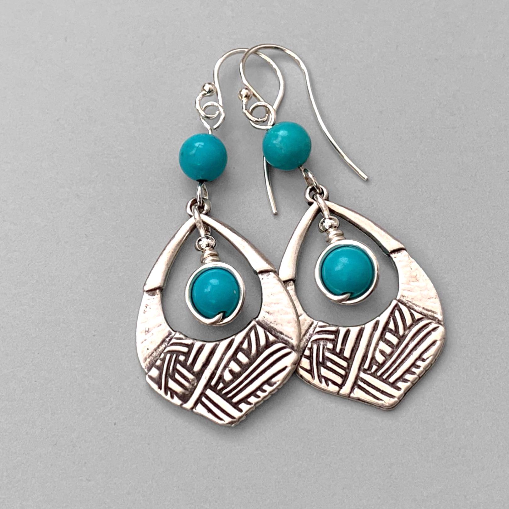 Orecchini Retrò Boho Acqua Turchese Argento 925 Placcato - Foto 9