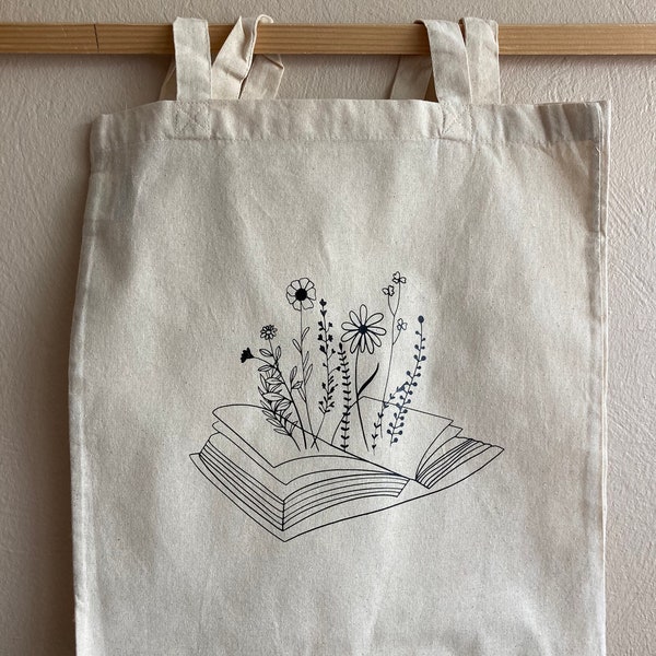 Baumwolltasche/Tragetasche/Jutebeutel/Boho/Bookstagram/Bücher/Blumen/Buch