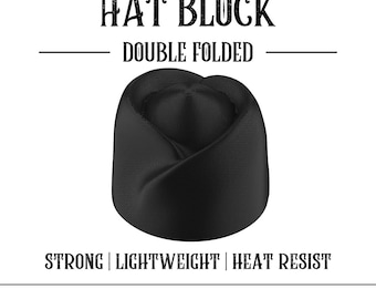 Fabricação de chapéus - Bloco de chapéus - Bloco dobrado duas vezes - Coroa de jogador - Tijolo - Fedora de cowboy com prensa - 52 a 65 - Chapelaria de blocos de chapéus - Coroa - Molde de chapéu