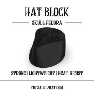 Hat Block Retro Skull Fedora - Size 54 - 64 - Millinery - Crown - Hat Making - Hat Mold - 3D Print - Custom - Hat -