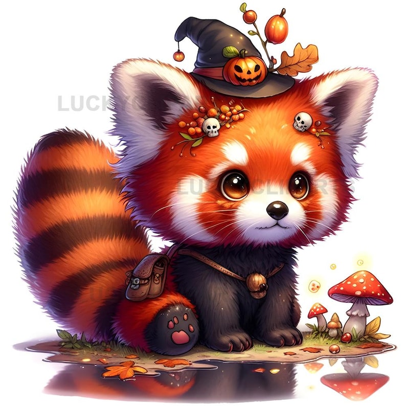 Red Panda Halloween Clipart, Cute Fall Red Panda Art, Autumn Pumpkin ...