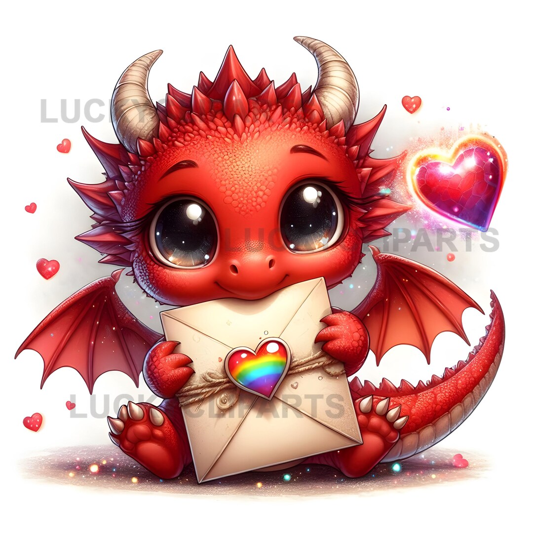 Valentine Baby Dragon Clipart, Cute Love 10 Bundle JPEG, Heart Candy ...