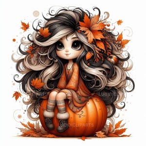Fall Pumpkin Girl | Set of 10 | High Quality 300 DPI JPEGs | Autumn Dolls Printable Art | Digital Download, Commercial Use for Crafts
