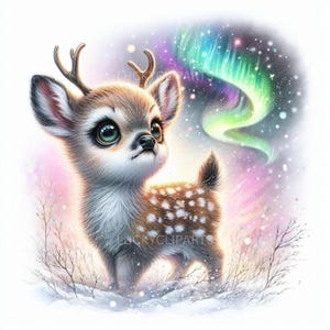 Christmas Winter Baby Deer Clipart, Cute Fawn JPEG Bundle, Snowy Forest Reindeer for Sublimation, Christmas Cards, Crafts, Stickers & Decor