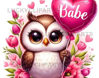 Set di 10 clipart di gufi carini per San Valentino in formato JPEG, clipart di San Valentino, cuori di caramelle per San Valentino, pacchetto di gufi per San Valentino, uso commerciale