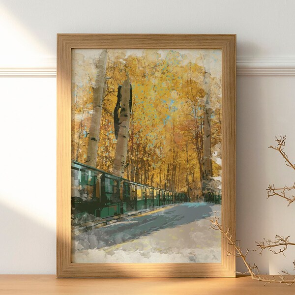 Autumn Street Watercolor Print, Nature Lovers Wall Art, Landscape Fall Decor, Housewarming Gift, Large Trees Watercolor Panting