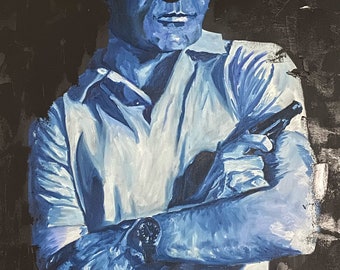 Titel: 'SEAN CONNERY' / Original Portrait / Moderne handgemalte Kunst / Großes Gemälde / James Bond Blue 007 Gemälde