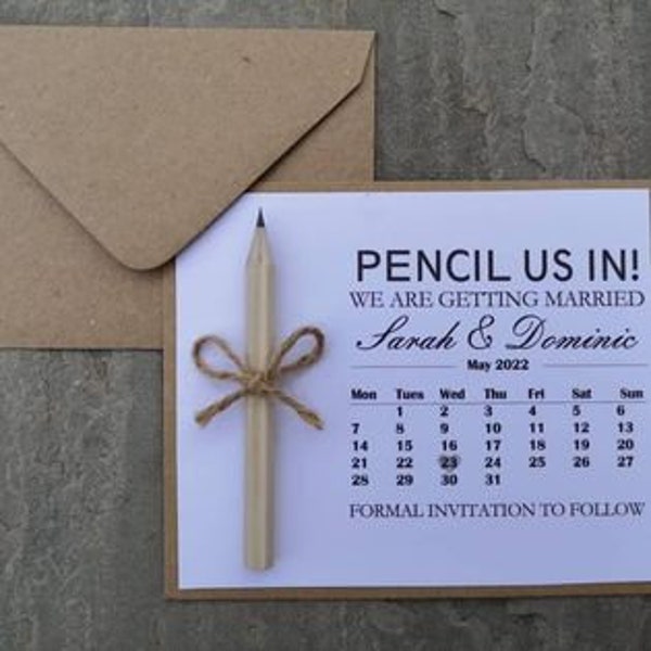 Kraft Pencil us In Save the Date, Pencil me in, Invitation, Wedding Save the date, Wedding invite, Brown, Rustic, Simple, C6 Save the date