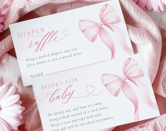 Pink Bow Baby Shower Books & Diaper Raffle Template (Digital Download)