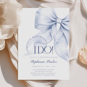 Modello di invito per festa nuziale con fiocco blu, Something Blue Before I Do, elegante invito per festa nuziale con fiocco blu, download digitale