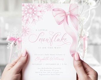 Little Snowflake Baby Shower Invitation Girl Winter Baby Shower Invite Pink Snowflake Baby Shower Template Editable Canva Printable