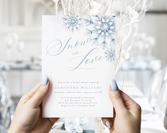 Editable Snow in Love Bridal Shower Invite Snowflake Bridal Shower Invitation Canva Template Winter Wonderland Digital Download for Brides