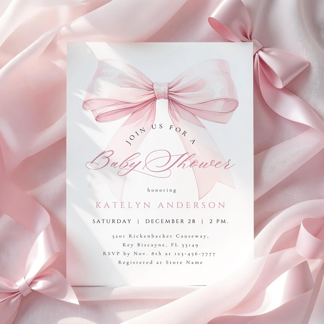 Pink Bow Baby Shower Invitation Template Girl Baby Shower Canva ...