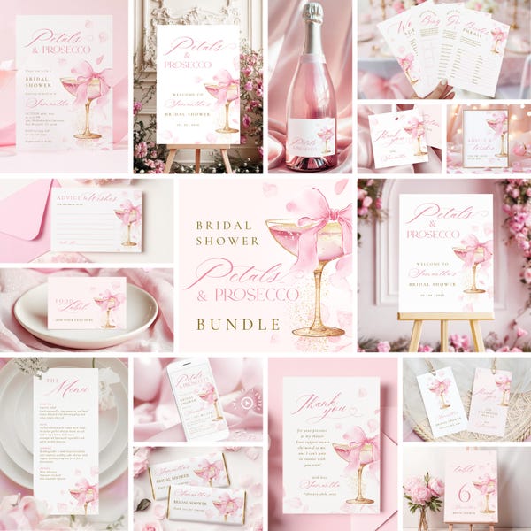 Pink Champagne Bridal Shower Bundle, Petals and Prosecco Printables