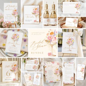 Floral Bridal Shower Bundle, Petals & Prosecco Bridal Shower Decor, Champagne Floral Bridal Shower Templates Editable Canva