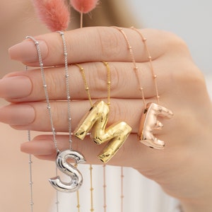 14K Gold Plated Bubble Letter Necklace, Balloon Necklace, Initial Necklace, Bubble Puff Letter Necklace, Personalized Gifts, Custom Gifts