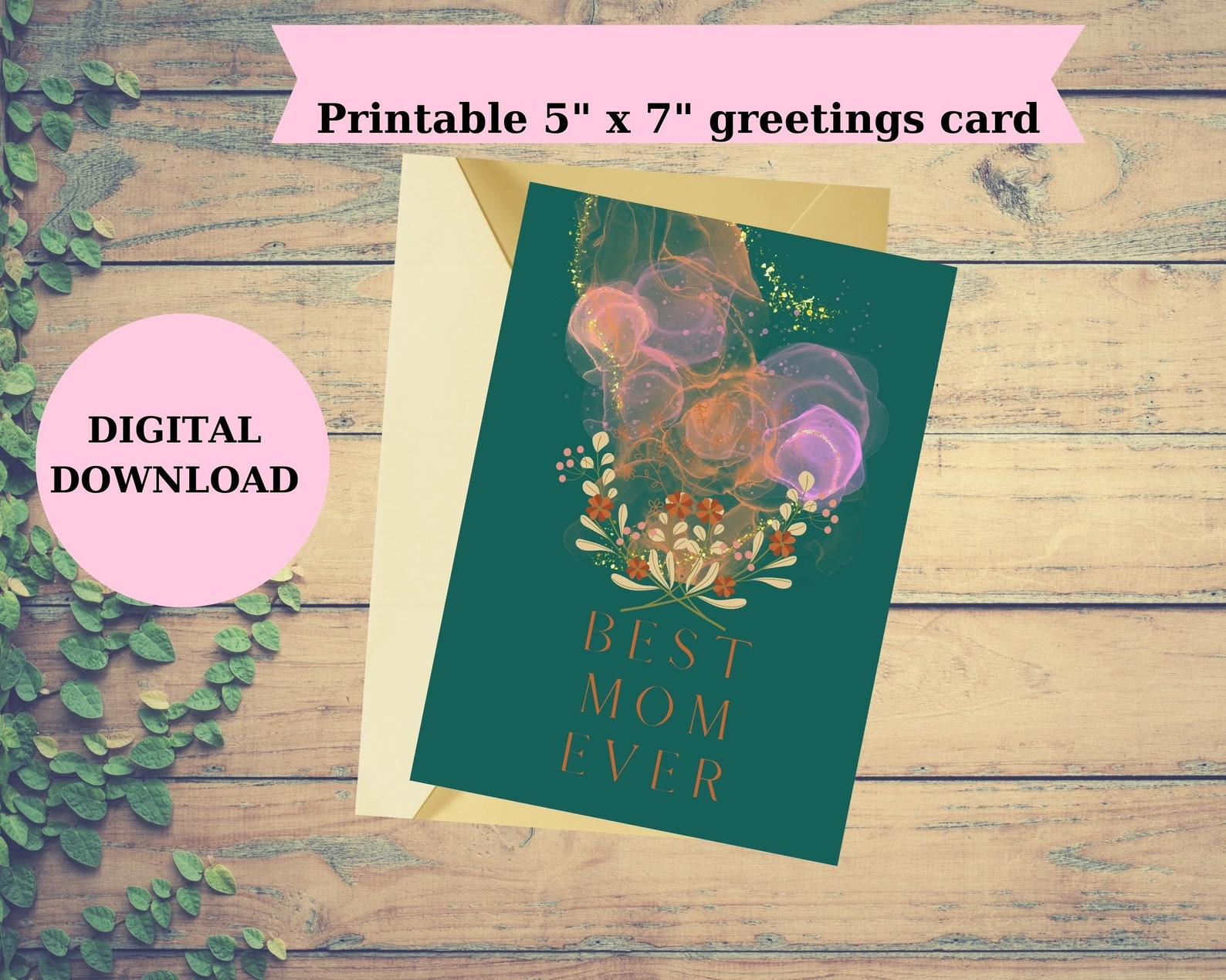 Best Mom Ever Happy Mothers Day Gift Card Printable Gift Etsy