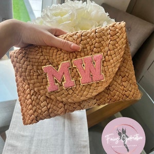 Personalised Monogram Straw Clutch  Bag/ Holiday Airport Travel Beach/ Birthday