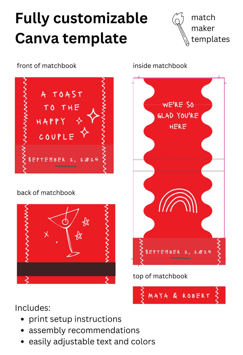 DIY Wedding Cool Girl Matchbook Template Customizable on Canva Etsy DIY Wedding Cool Girl Matchbook Template Customizable on Canva Etsy